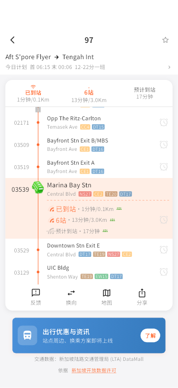 Bus route timeline with live bus position